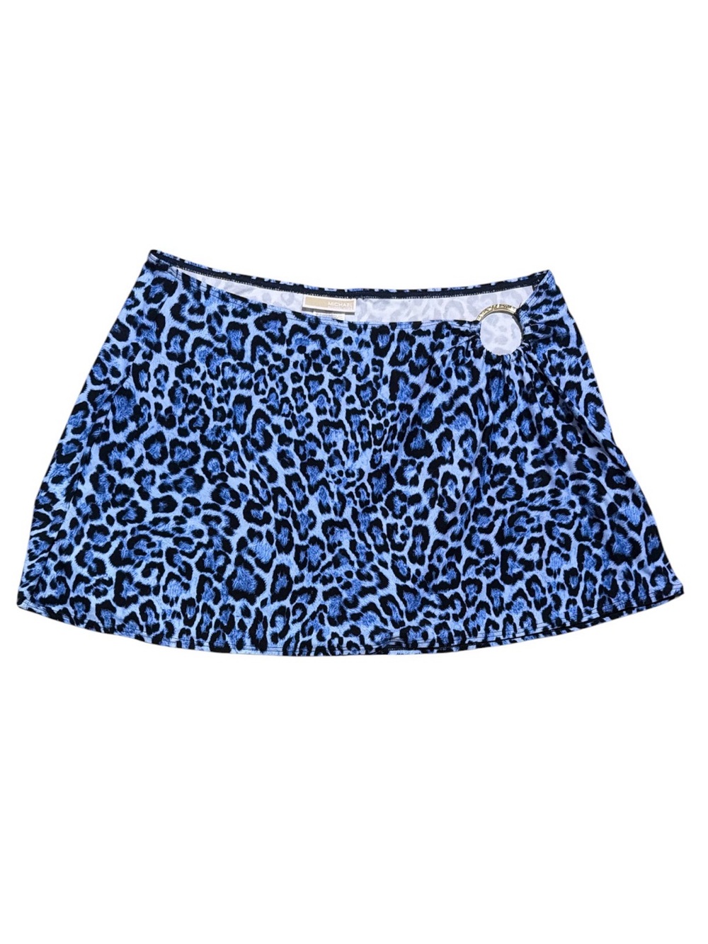 MICHAEL Michael Kors Wildcat Swim Cover-Up Skirt L Blue Leopard Gold Ring